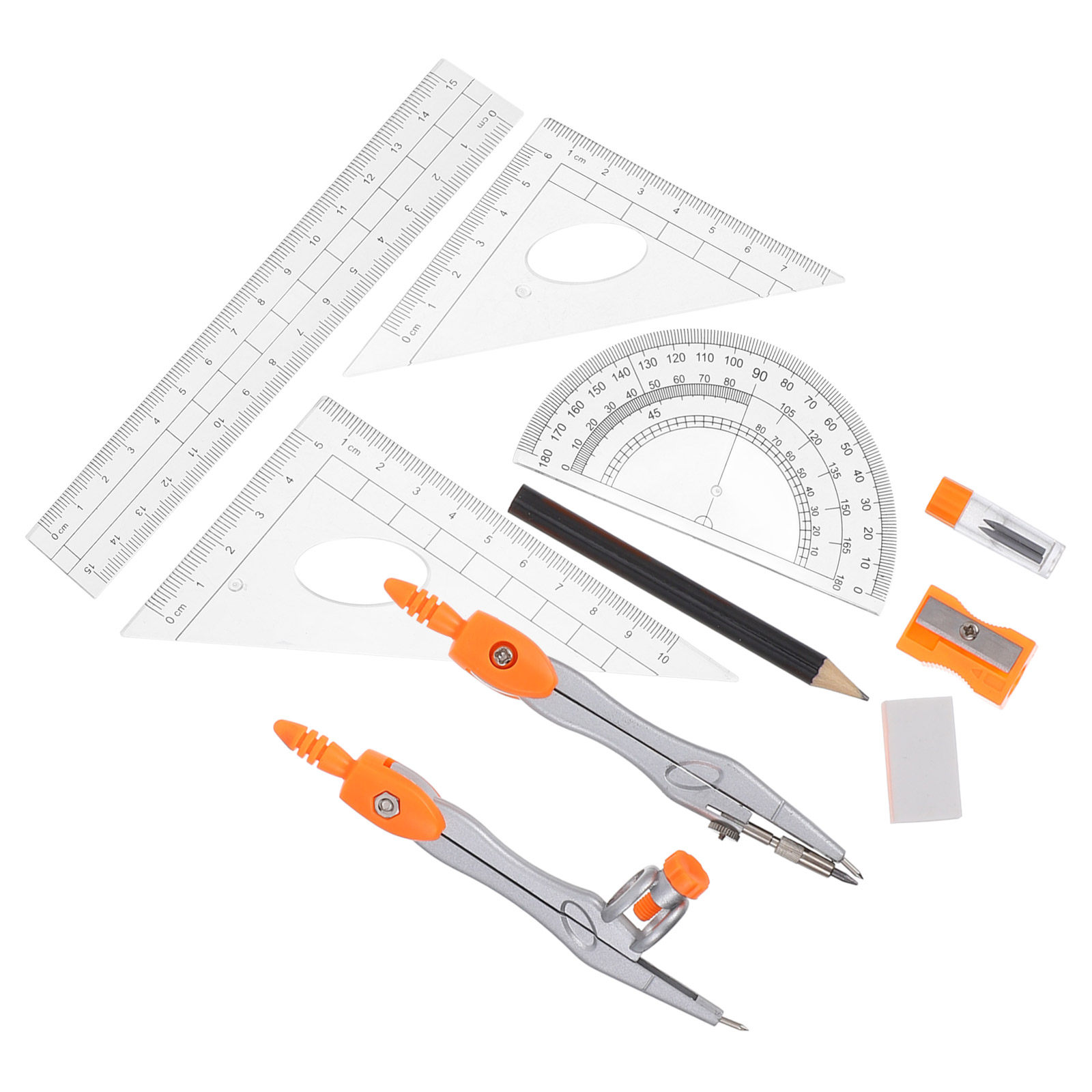 Math Geometry Set With Compass - 1Set Plastic Alloy Compass Protractor Ruler