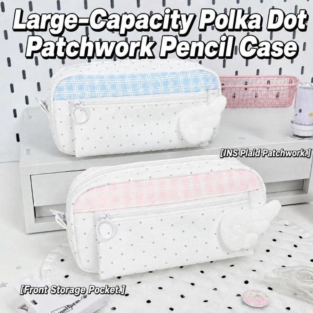 Aesthetic Polka Dot Plaid Penc - đánh giá và giá Aesthetic Large Pencil Case Pouch