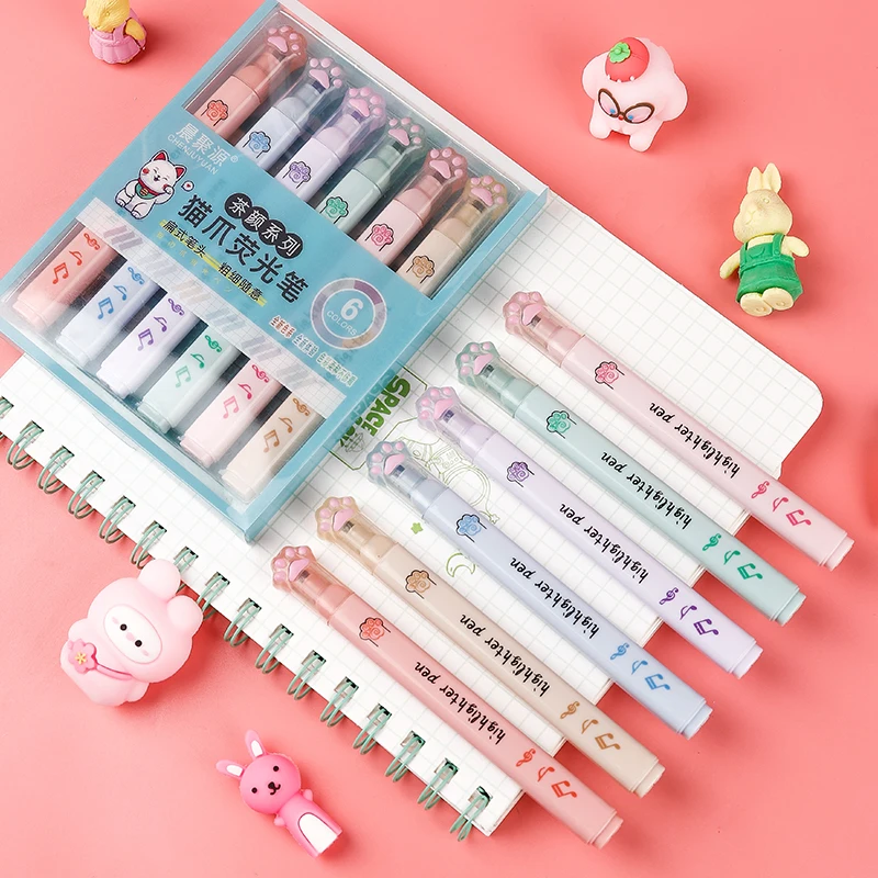 6 pcs/pack Kawaii Cat Claw Pas - đánh giá và giá Pastel Highlighter Set Double Ended